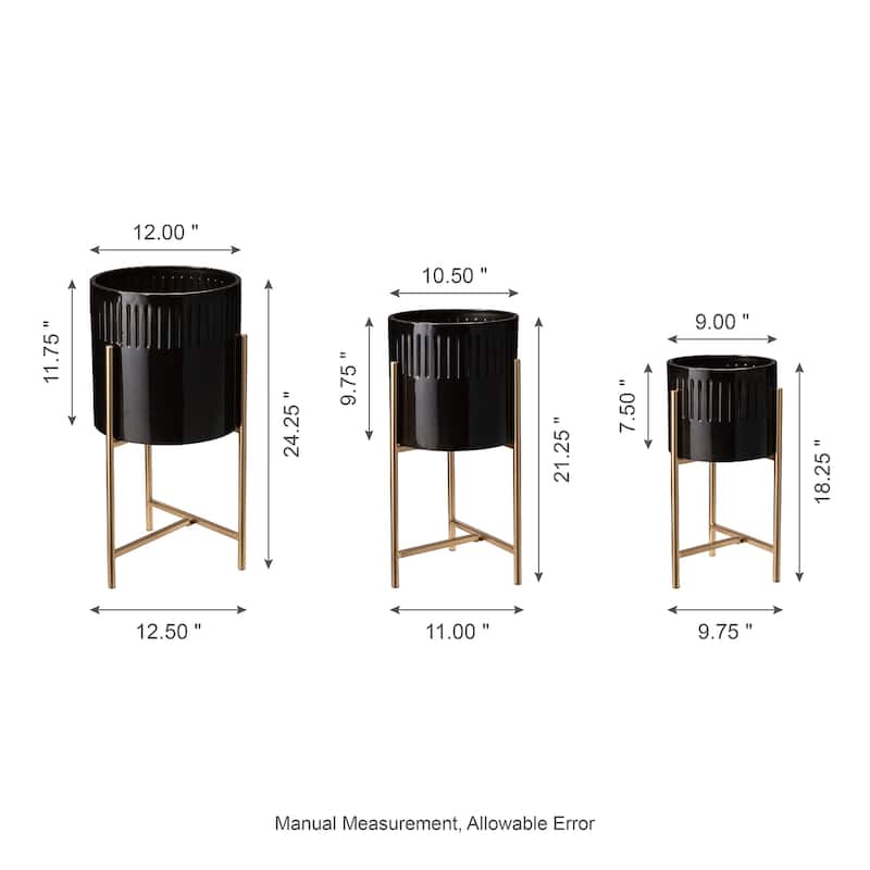 Glitzhome Set of 3 Modern Metal Cachepot Planters with Stands Plant Flower Pot Indoor Outdoor