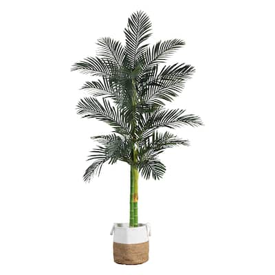 8' Golden Cane Artificial Palm Tree in Handmade Cotton Planter - Green