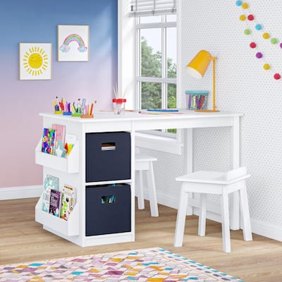RiverRidge Kids Playroom Art Activity Table with 2 Cubbies and 2 Bookracks - White