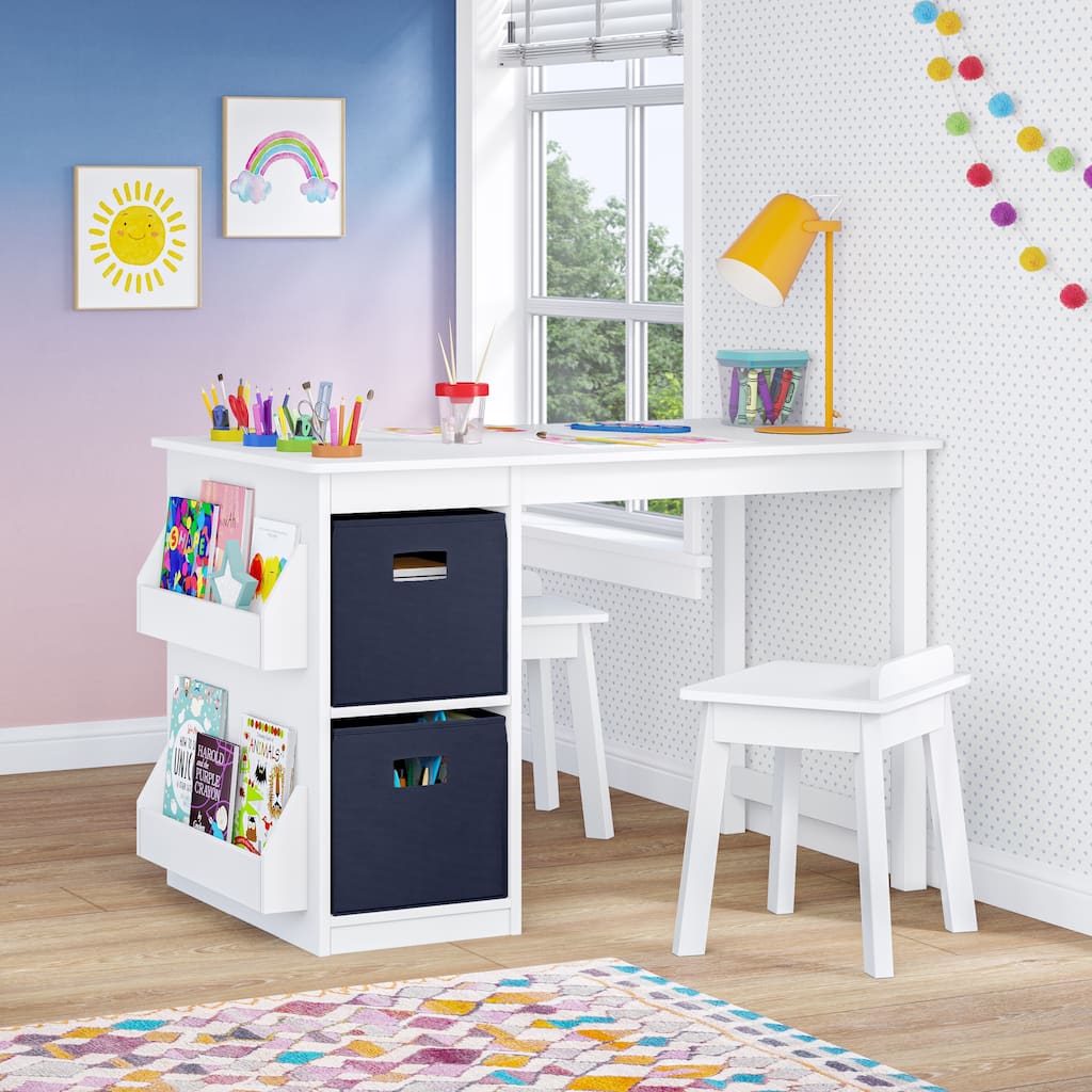 RiverRidge Kids Playroom Art Activity Table with 2 Cubbies and 2 Bookracks - White