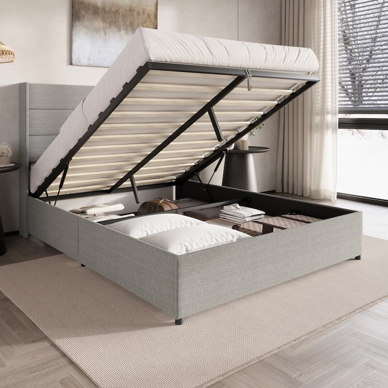CraftPorch Modern Wingback Platform Lift Up Storage Bed