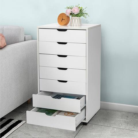 7-Drawer Wood Filing Cabinet, Mobile Storage Cabinet for Office, White