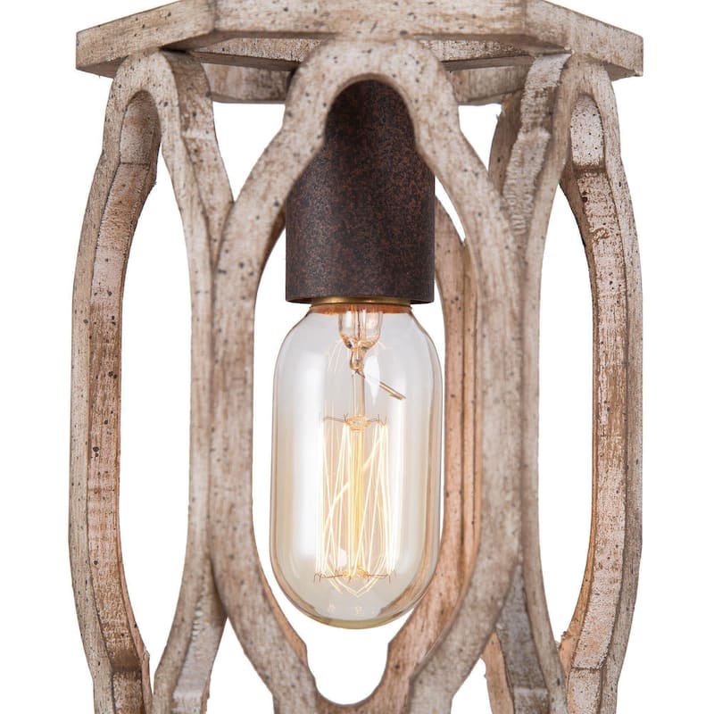 Clovy Farmhouse 1-Light Wood Lantern Pendant Lights for Kitchen Island - D6"x H 69"