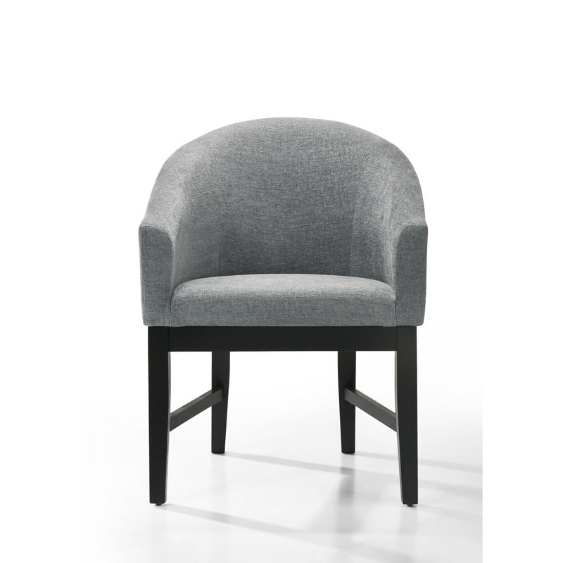 Haven 7Pc 59" Round Ebony Black Pedestal Dining Set with Hourglass Table Base and Gray Barrel Chairs