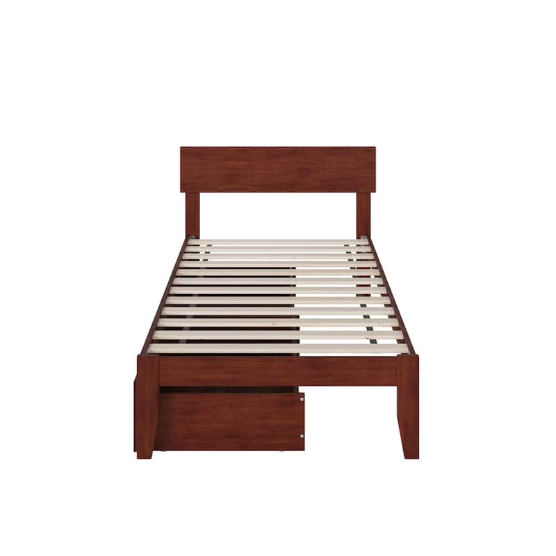 Twin Platform Bed with Storage - Modern Walnut Bed Frame & Headboard - No Box Spring Needed