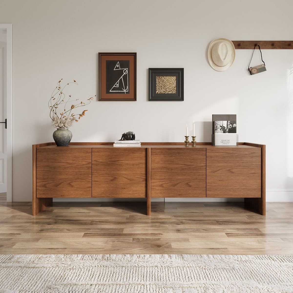 72" Brown Modern Media Console TV Stand with Adjustable Shelves, Large Storage Entertainment Center