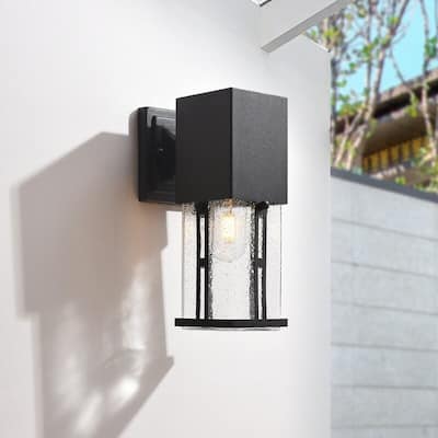 Maxax Black 11'' H Seeded Glass Outdoor Wall Lantern with Dusk to Dawn (Set of 2)