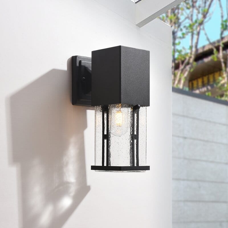 Maxax Black 11'' H Seeded Glass Outdoor Wall Lantern with Dusk to Dawn (Set of 2)