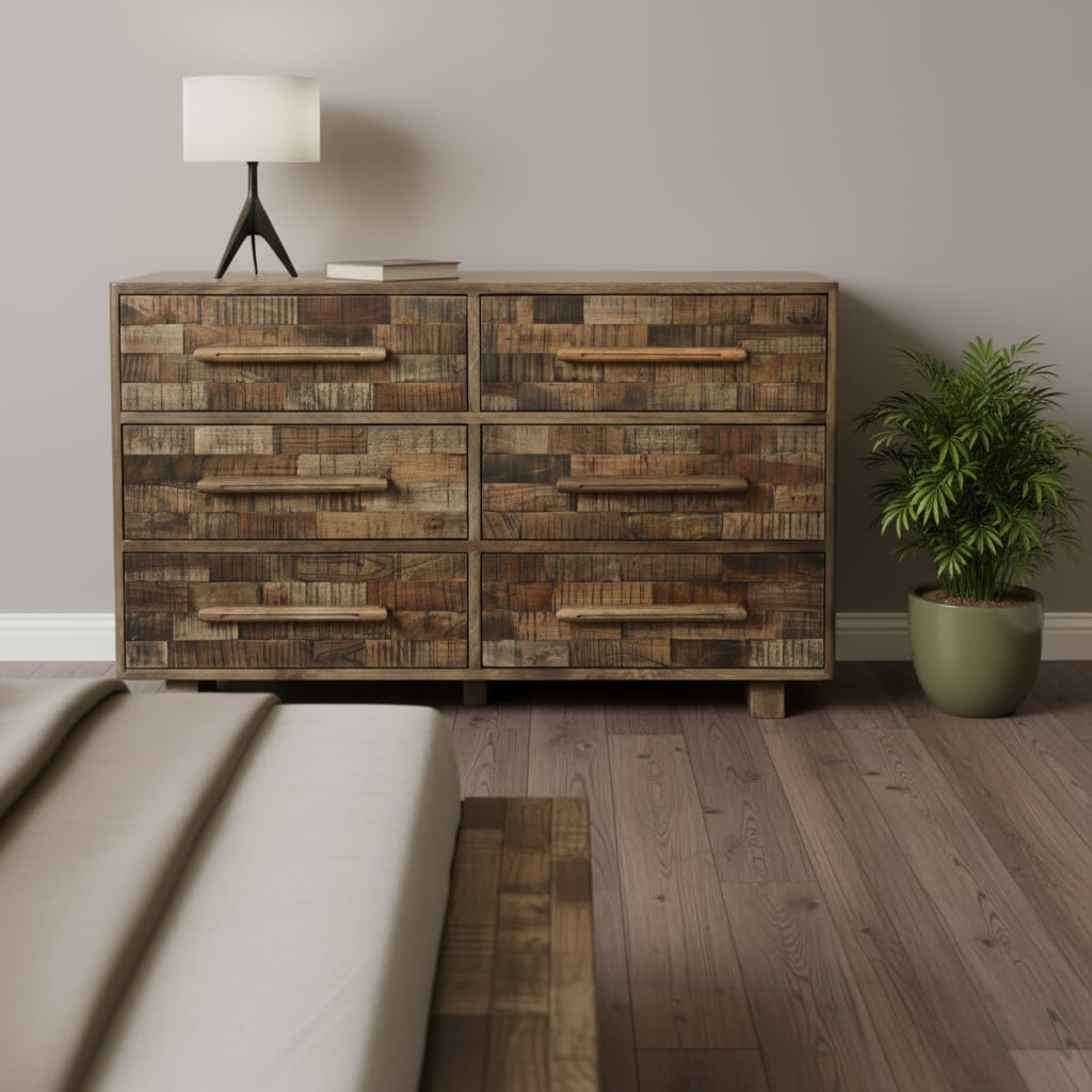 HomeRoots 57" Brown Solid Wood Six Drawer Dresser