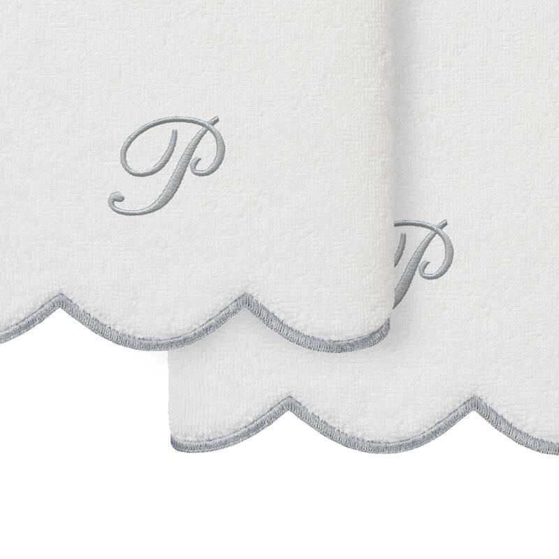 Authentic Hotel and Spa 100% Turkish Cotton Grey ADORNIA Scallop Personalized 2 Piece Hand Towel Set - 2 Hand Towels
