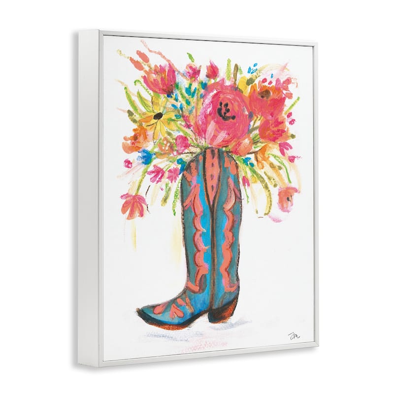 Stupell Floral Cowgirl Boot Pastels Framed Giclee Art Design By Jessica Mingo