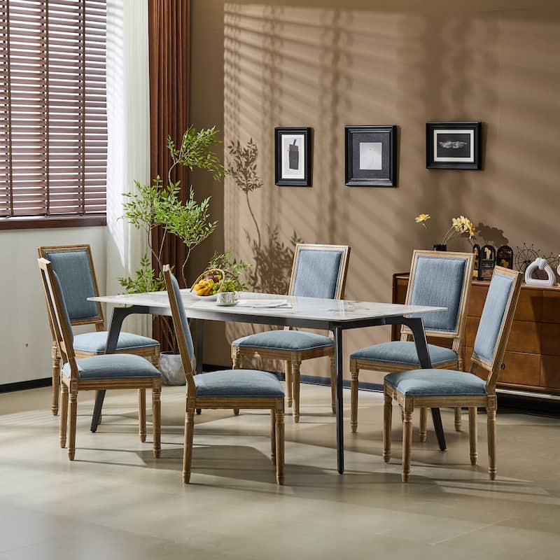 Modern 6 Piece Fabric Dining Chair with Backrest Cushions Wooden Legs for Dining Room Kitchen Living Room Bedroom