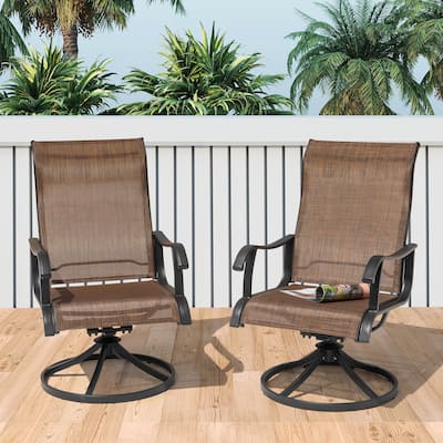 Patio 2-Piece Textilene Dining Chairs, Smooth 360-Degree Swivel, Brown