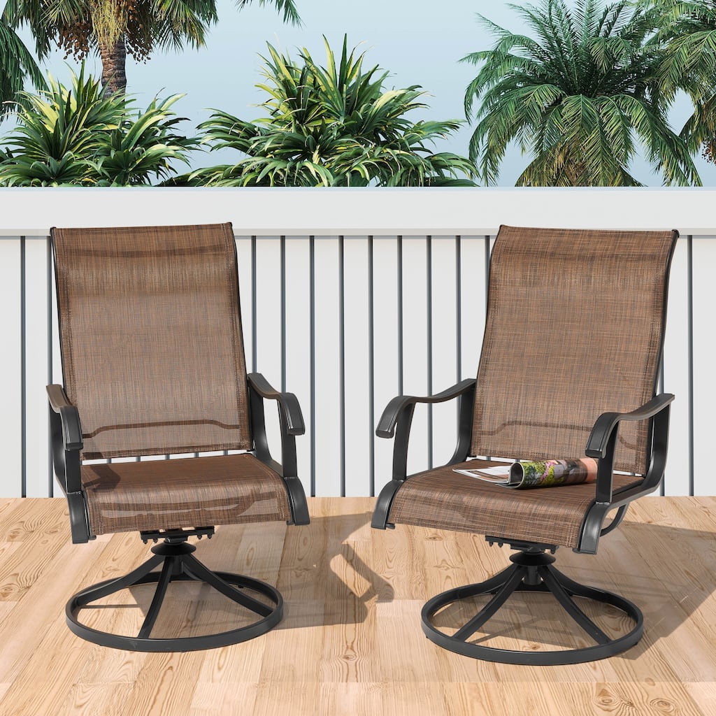 Patio 2-Piece Textilene Dining Chairs, Smooth 360-Degree Swivel, Brown