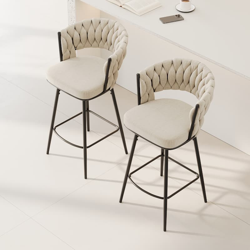Modern Luxury 360°Swivel Bar Chairs Set of 2, with Cushioned Seat Backrest and Metal Legs
