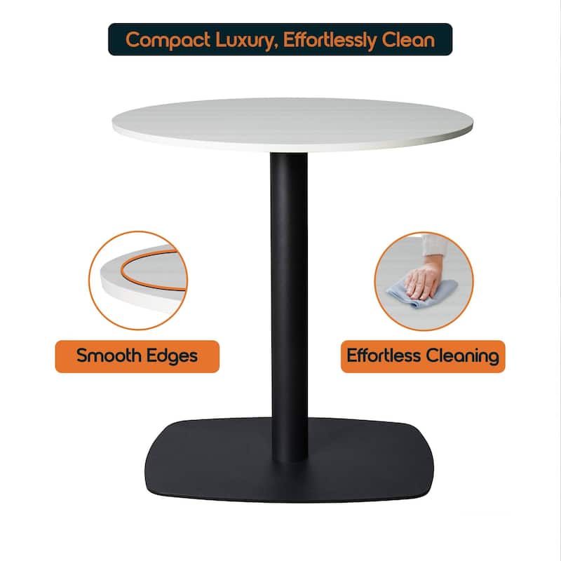 Vail Round Dining Table with 27 in. MDF Tabletop in Black Stainless Steel Square Base Accent Kitchen Table