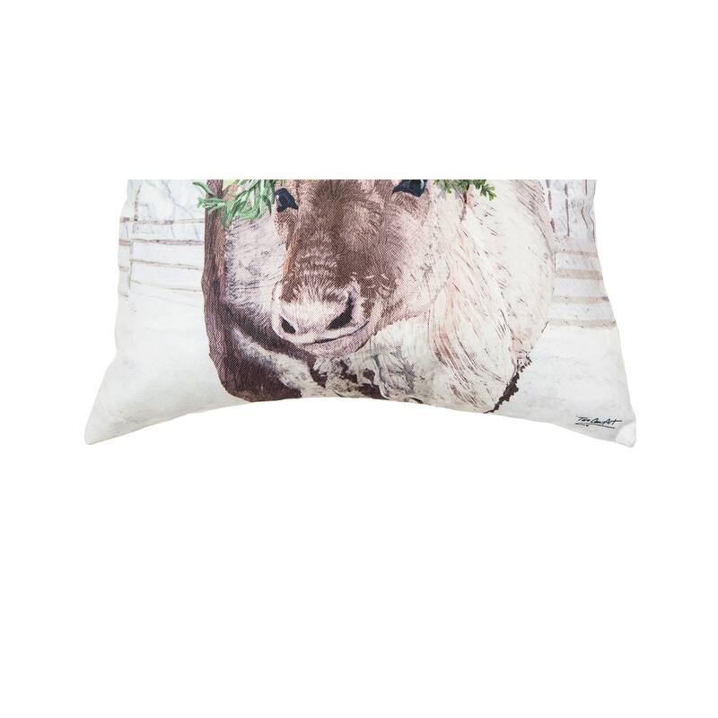 18" x 18" Reindeer Wearing a Red Holly Flower Crown Indoor and Outdoor Throw Pillow