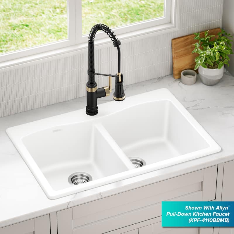 KRAUS Forteza Granite 33 inch 50/50 Undermount Drop-in Kitchen Sink