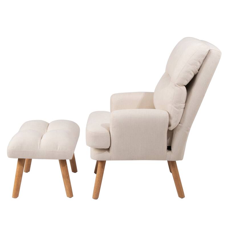 Accent Chair with Ottoman Set Wood Legs and Adjustable Backrest