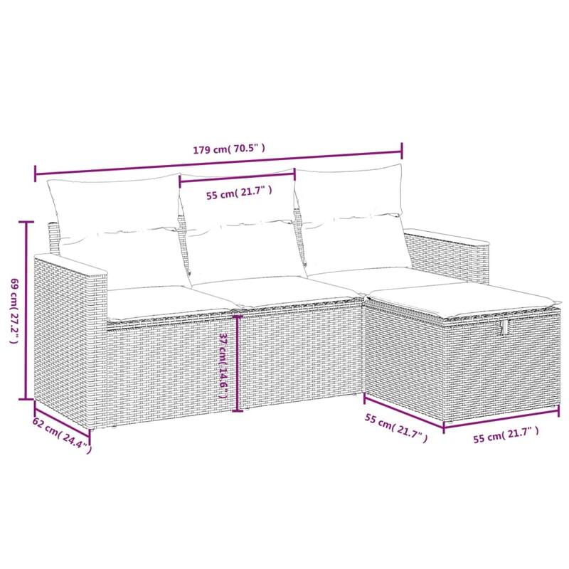 vidaXL Patio Sofa Set with Cushions Outdoor Furniture 4 Piece Poly Rattan