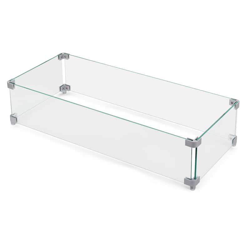 Rectangular Fire Pit Wind Guard, Transparent Tempered Glass