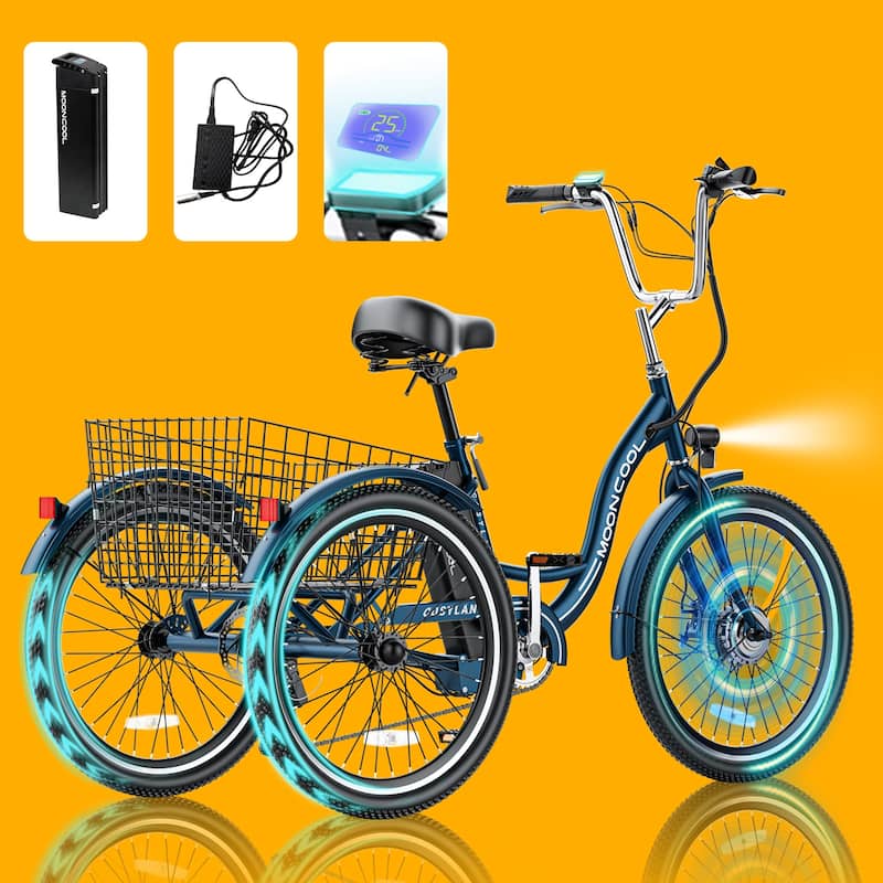 DoCred 24" Adult 7-Speed Electric Tricycles, 3 Wheel Bike Bicycle - Green