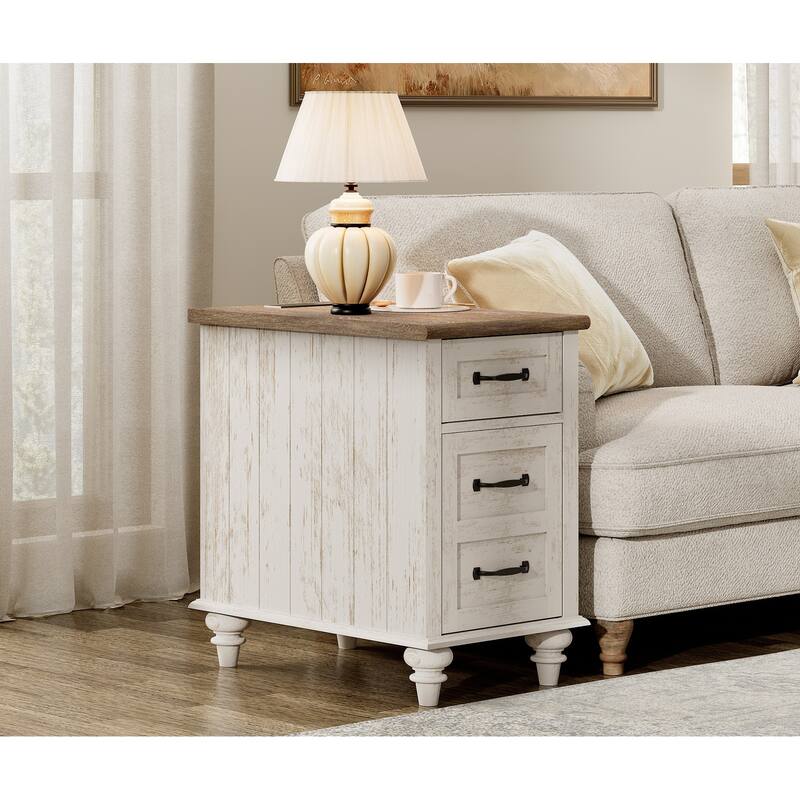 End Table with Charging Station, Side Table with Storage, Power Outlets & Type-C USB Ports for Living Room