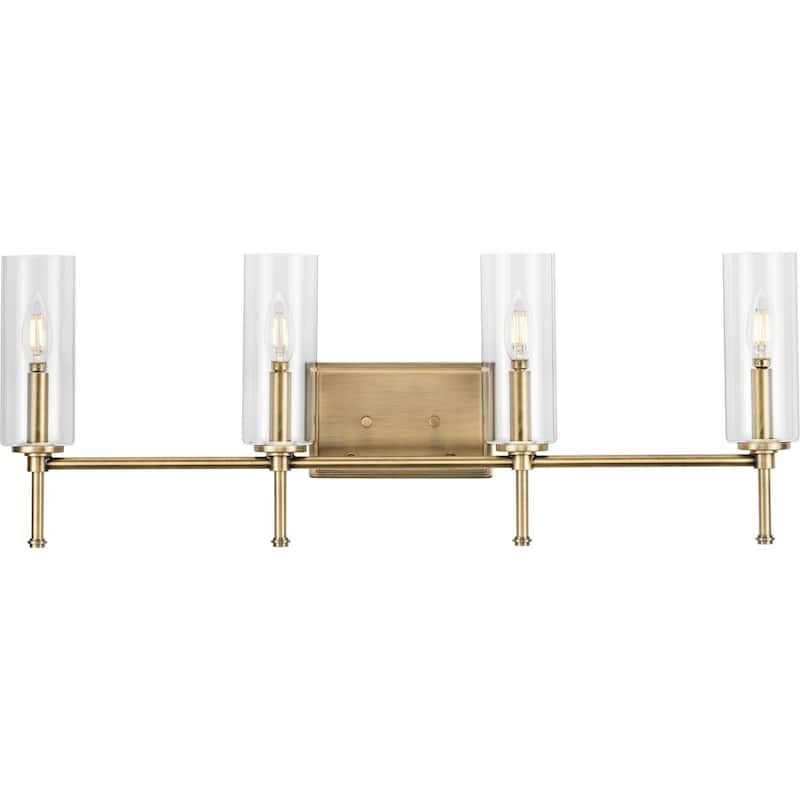 Elara Collection Four-Light Vintage Brass Clear Glass Vanity Light - 31.65 in x 5.12 in x 11.5 in