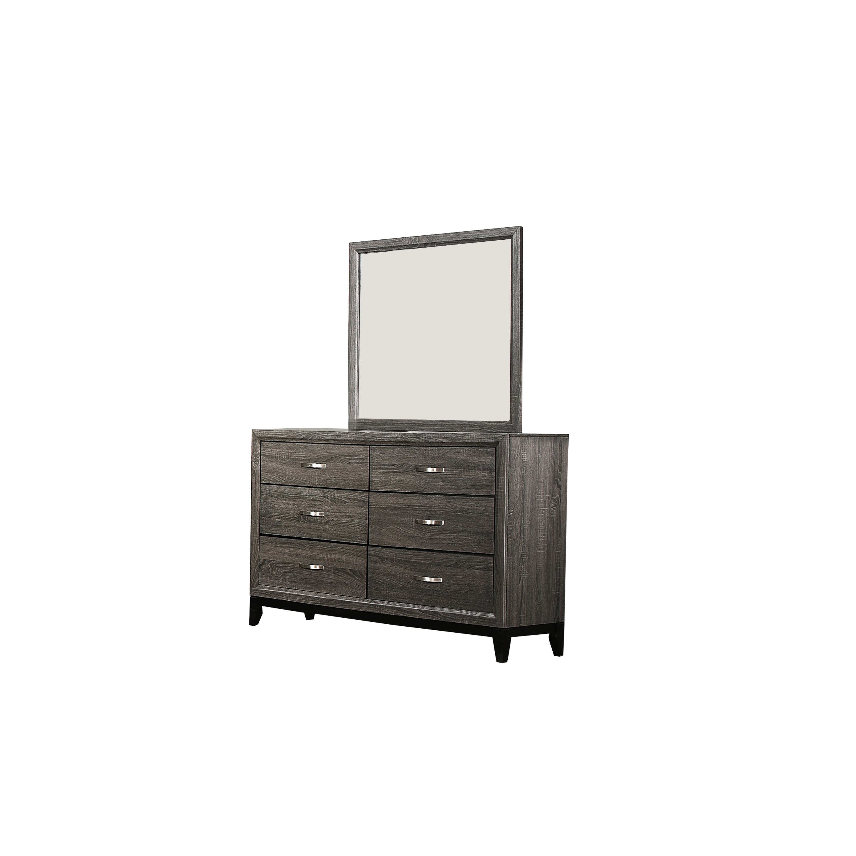 Benjara 6 Drawer Dresser with Grain Details and Tapered Legs, Dark Gray and Black