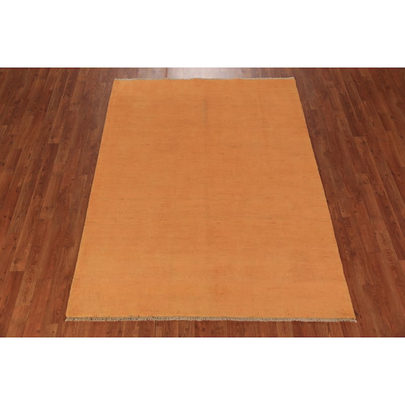 Modern Gabbeh Oriental Area Rug Handmade Orange Solid Wool Carpet - 4'11" x 6'7"