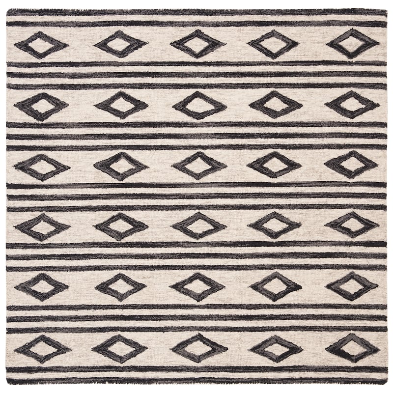 SAFAVIEH Handmade Micro-Loop Enkeleda Moroccan Wool Rug - 5' Square - Ivory/Charcoal