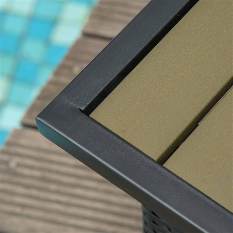 Black Rattan Tan PS Board Steel Outdoor Bistro Table with Umbrella Hole - 21.75"L x 21.75"W x 18"H