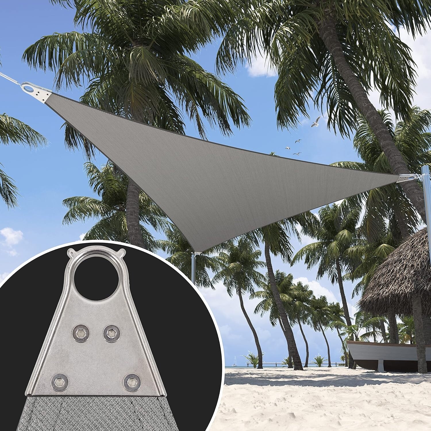 32' x 32' x 32' Grey Heavy Duty Triangle Sun Shade Sail, UV Blockage, Custom Size, Commercial Grade 260 GSM