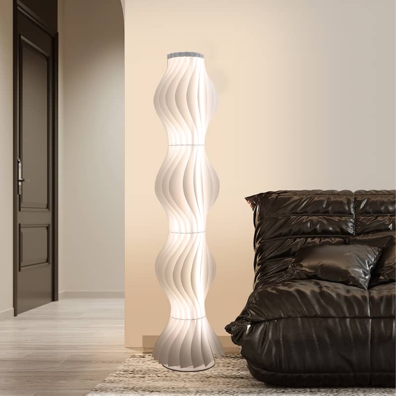 Tall Modern Floor Lamp Decorative Wavy Handmade Acrylic Lampshade Lighting White