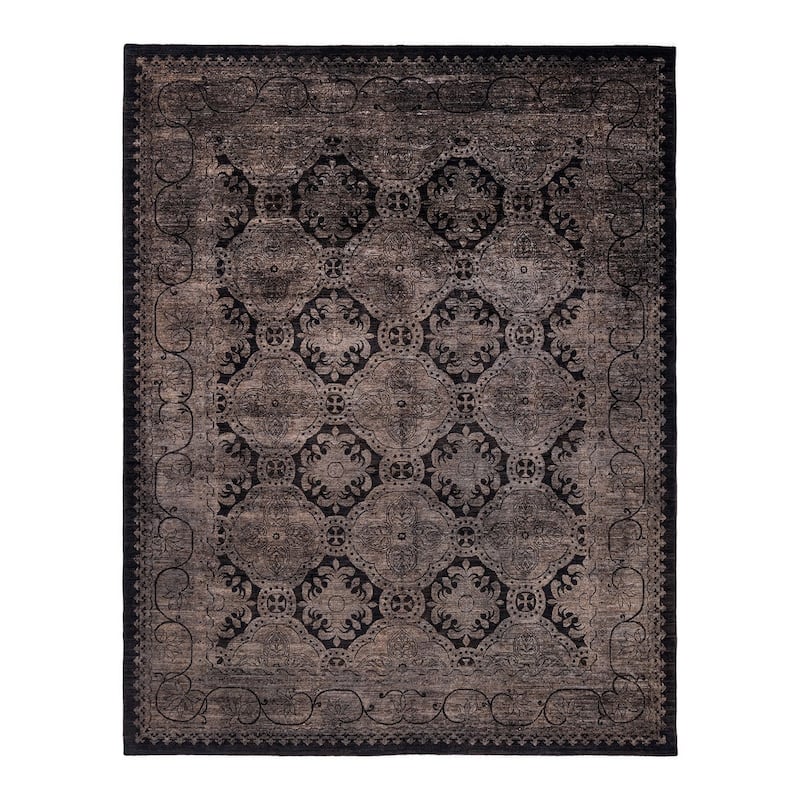 Overton Hand Knotted Wool Vintage Inspired Modern Contemporary Overdyed Black Area Rug - 8' 1" x 10' 3"