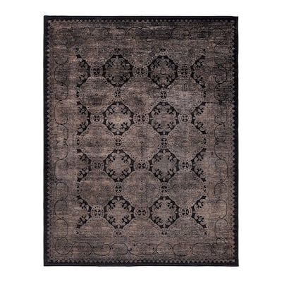 Overton Hand Knotted Wool Vintage Inspired Modern Contemporary Overdyed Black Area Rug - 8' 1" x 10' 3"