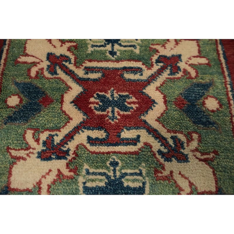 Hand Knotted Oriental 100% Wool Carpet Traditional Geometric Red Kazak Area Rug - 6' 10'' X 4' 11''