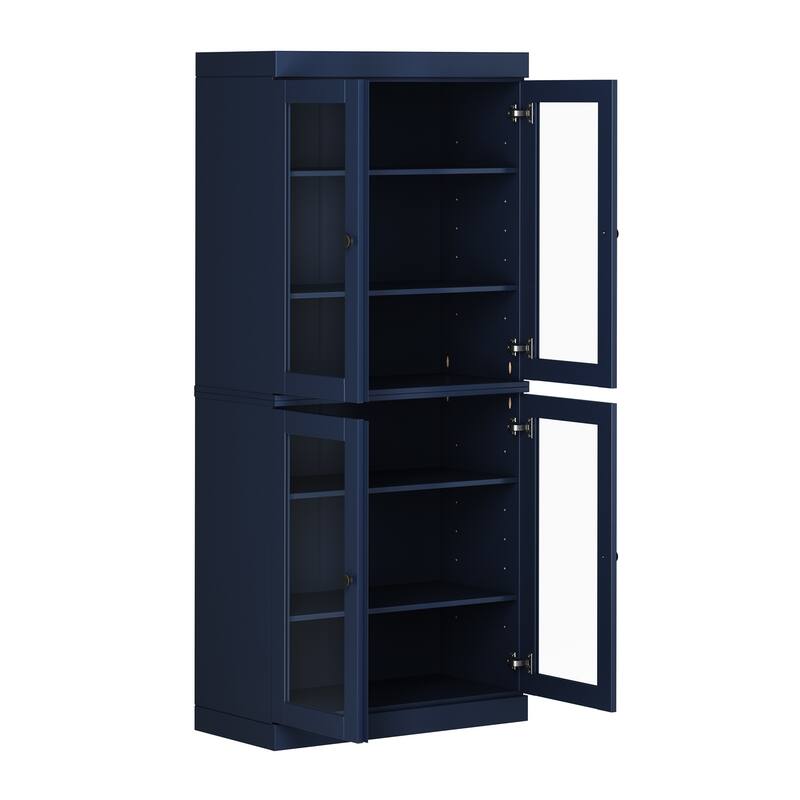 Palace Imports Solid Wood 6-Shelf Bookcase, Clear Glass Doors, Adjustable Shelves