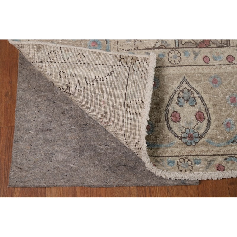 Medallion Tabriz Persian Rug Beige Hand-Knotted Wool Carpet - 9'6"x 13'3"