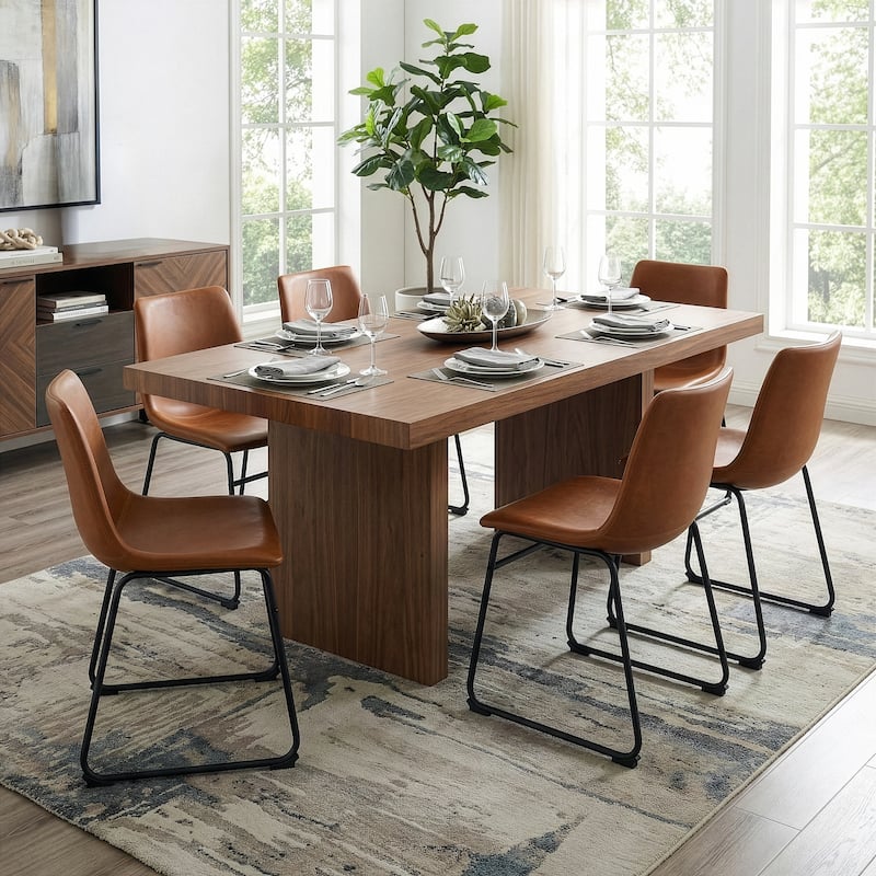 Set of 2 Adan Iron Frame Vintage Cappuccino Faux Leather Dining Chair