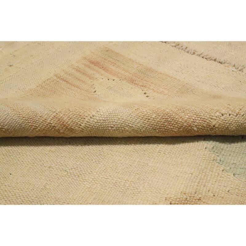 Hand Woven Oriental 100% Wool Carpet Southwestern Tribal Beige & Ivories Kilim Area Rug - 8' 5'' X 5' 11''