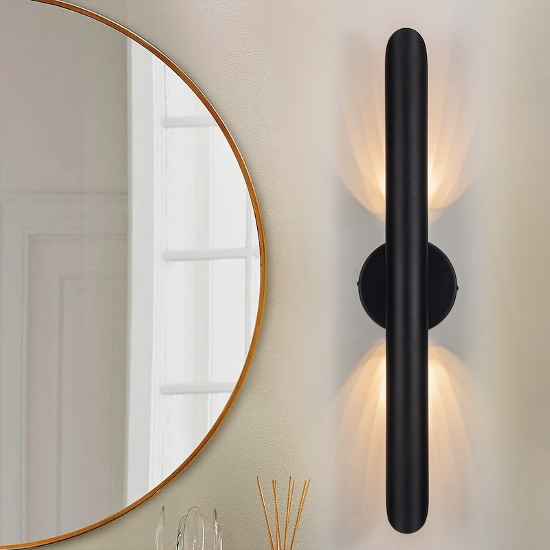 23.6-inch Minimalist Linear Dimmable Bathroom Vanity Light over Mirror Metal LED Wall Sconces Lighting - Black