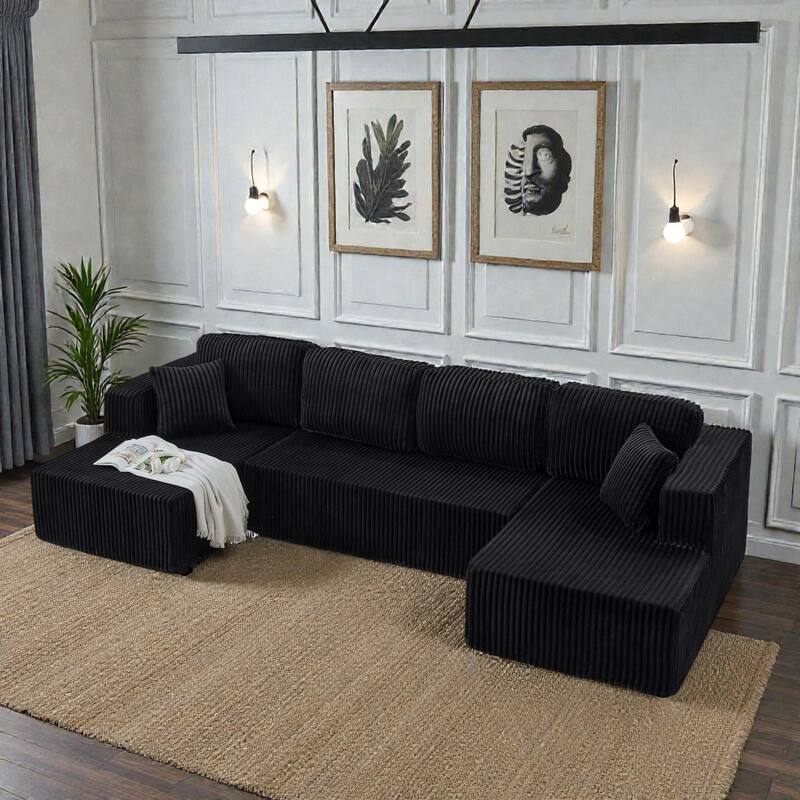 U Shaped Modular Sectional Sofa, Modern Minimalist Corduroy Compressed Couch, Sleeper Sofa for Living Room