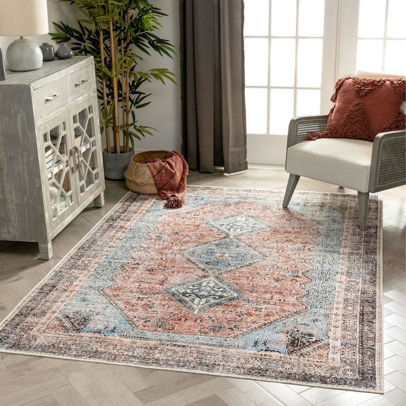 Well Woven Lotus Menda Vintage Medallion Machine Washable Area Rug