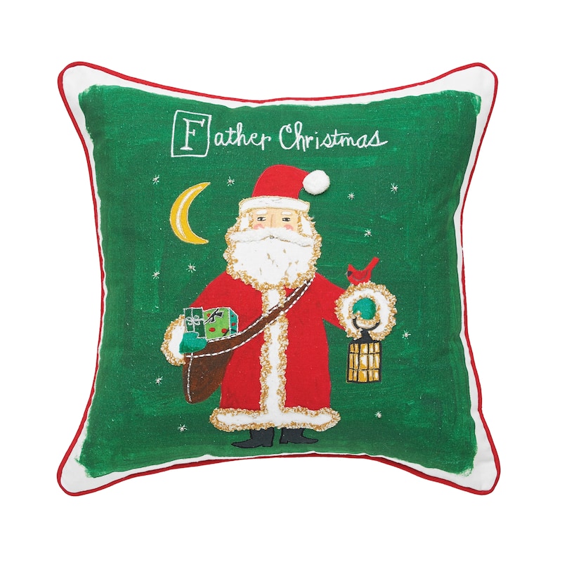 Father Christmas Alphabet Printed & Embellished Throw Pillow