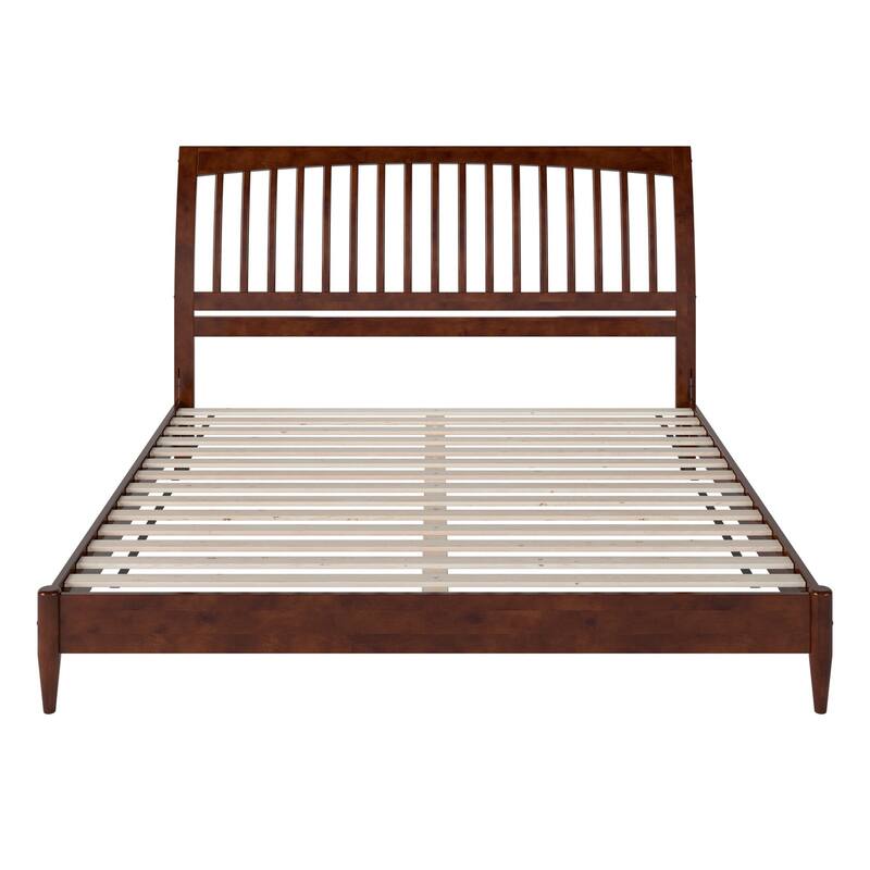 King Size Wood Sleigh Bed - Low Profile Platform Bed Frame - Solid Wood Bed - Walnut Finish