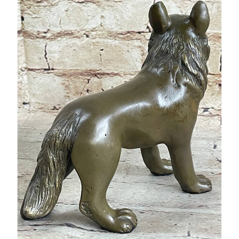 German Shepherd Puppy Imitative Dog Bronze Figurine Figure Sculpture Collectible 6 Inches X 9 Inches