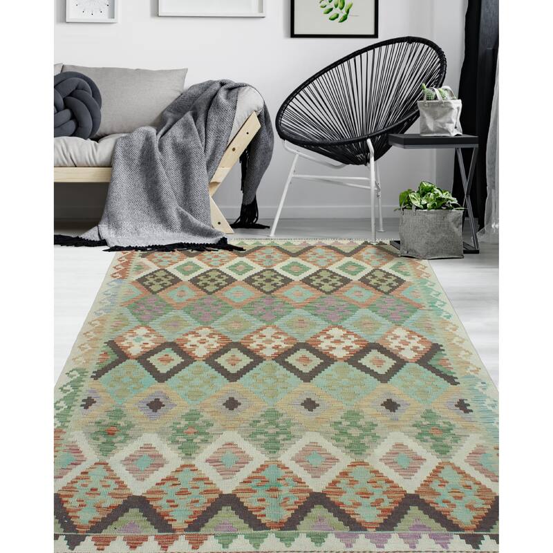Sun Faded Flatweave Muhaimin Rust/Ivory Rug - 4'9" x 6'7"
