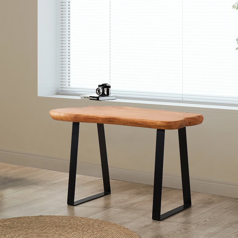 Greenage Live Edge Cut Cedar Roots Rustic Stool with Flat Iron Leg - 27.5" x 14" x 17.4"