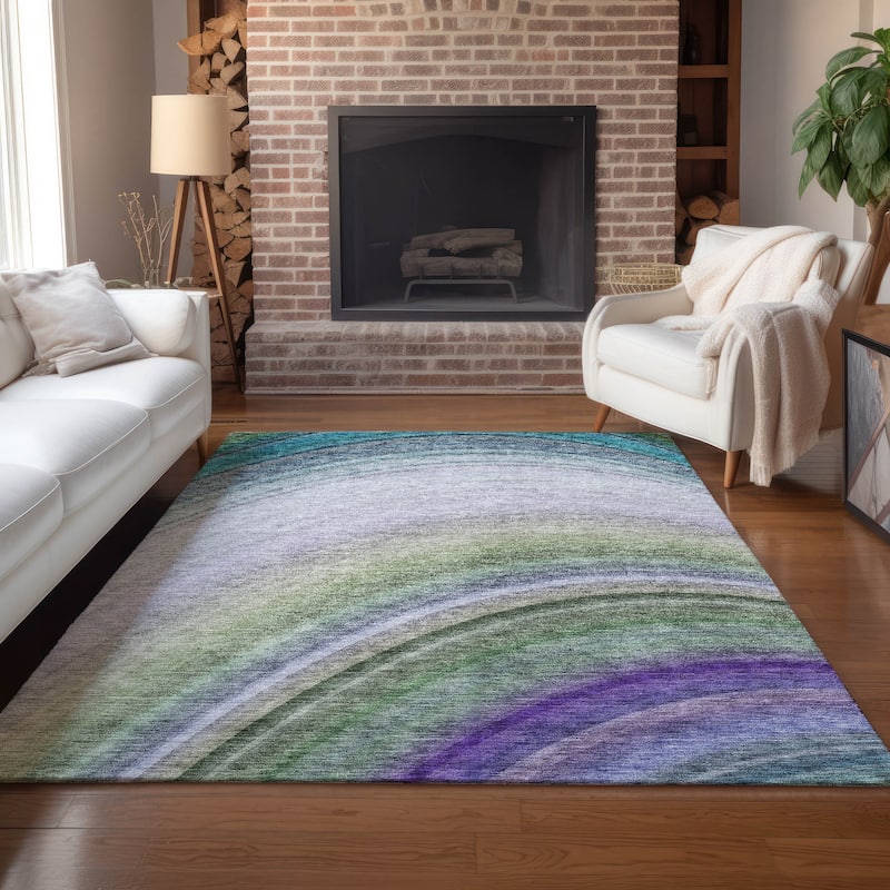 Machine Washable Indoor/ Outdoor Chantille Abstract Wave Rug - Teal - 2'6" x 3'10"